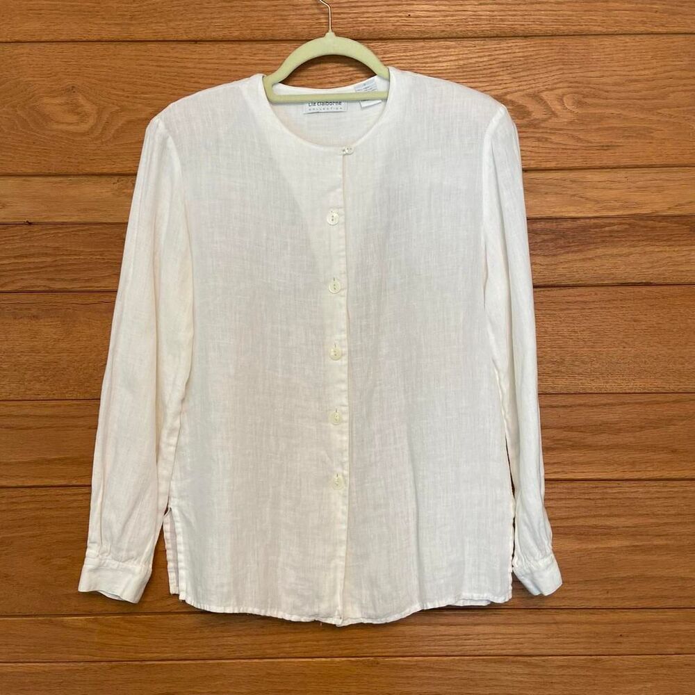 Liz Claiborne vintage 80s linen white button front blouse